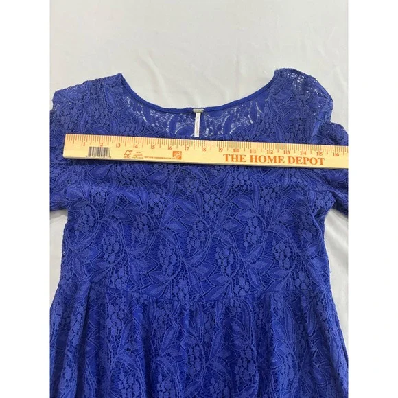 Free People Lace Bell Sleeve Mini Dress Royal Blue Flared Fit size S - Picture 5 of 9